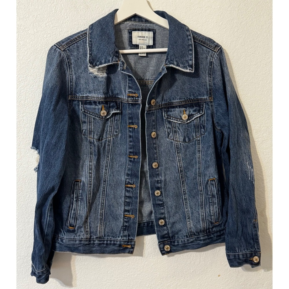 Forever 21 Denim Jacket Distressed Jean Jacket Medium
